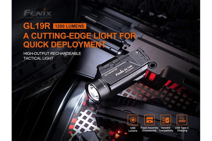 Fenix GL19R light on a table with a weapon