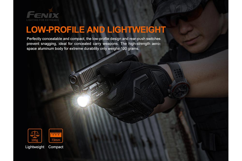 Fenix GL19R light attached to a pistol