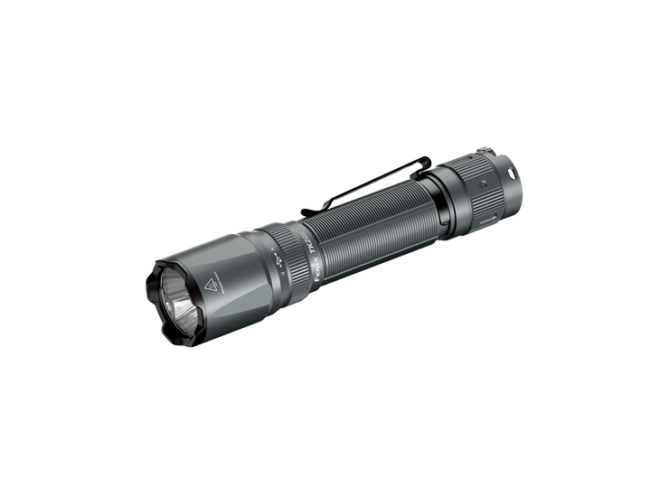 Fenix TK20R UE Flashlight in City Gray as viewed from the side