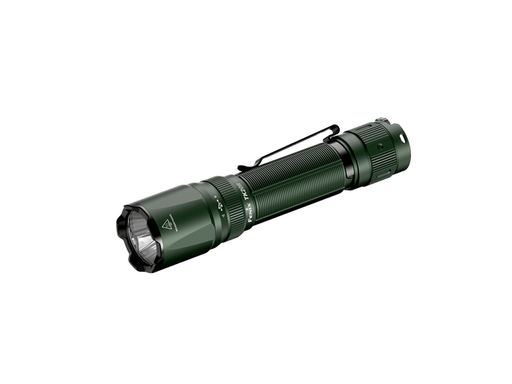 Fenix TK20R UE Flashlight in Tropic Green as viewed from the side