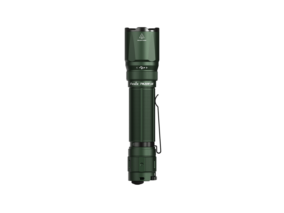 Fenix TK20R UE Flashlight in Tropic Green as viewed from the top