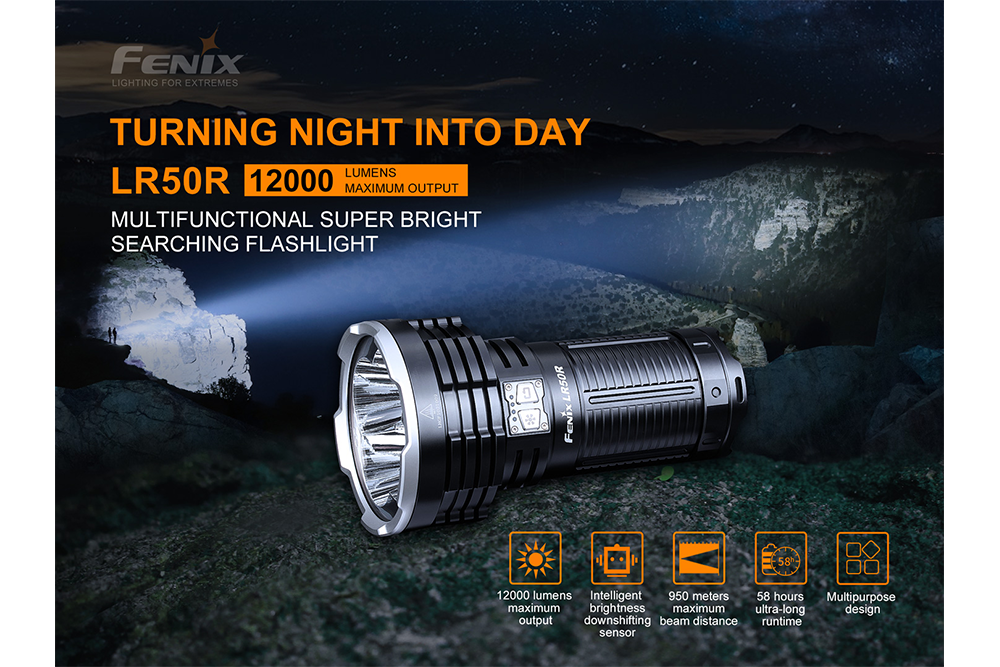 Fenix LR50R Flashlight used in a wide canyon environment