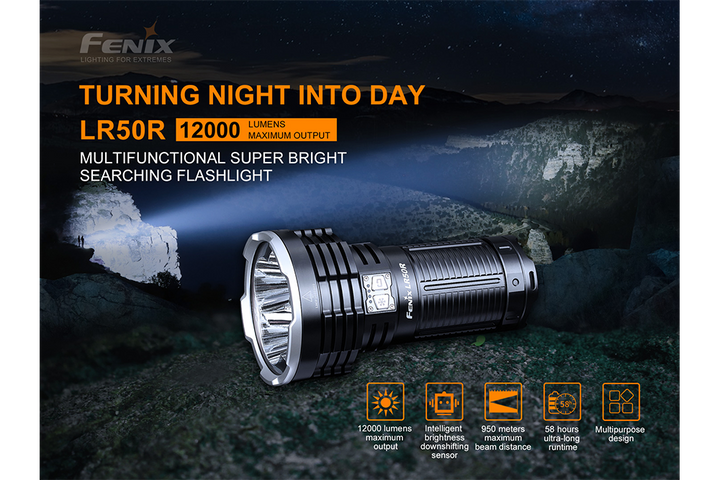 Fenix LR50R Flashlight used in a wide canyon environment