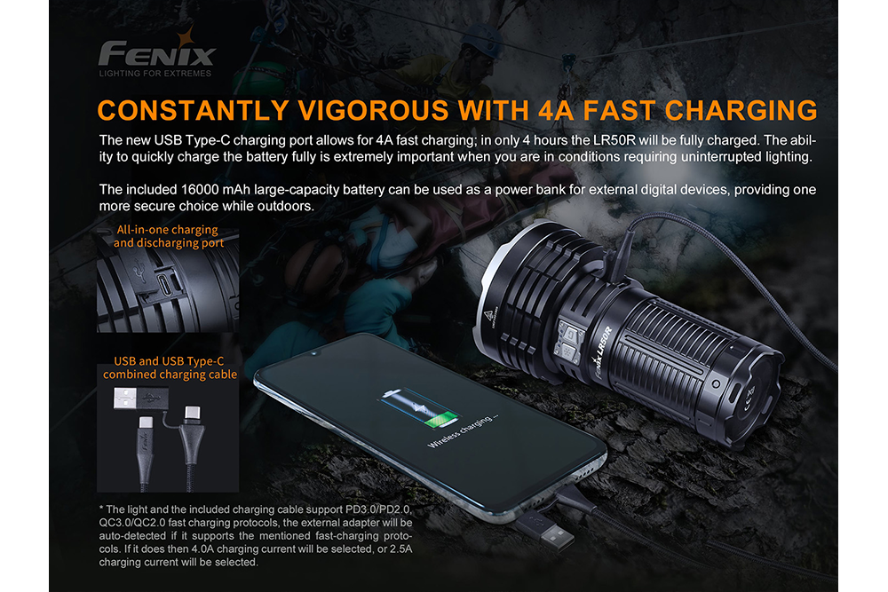 Fenix LR50R Flashlight charging features