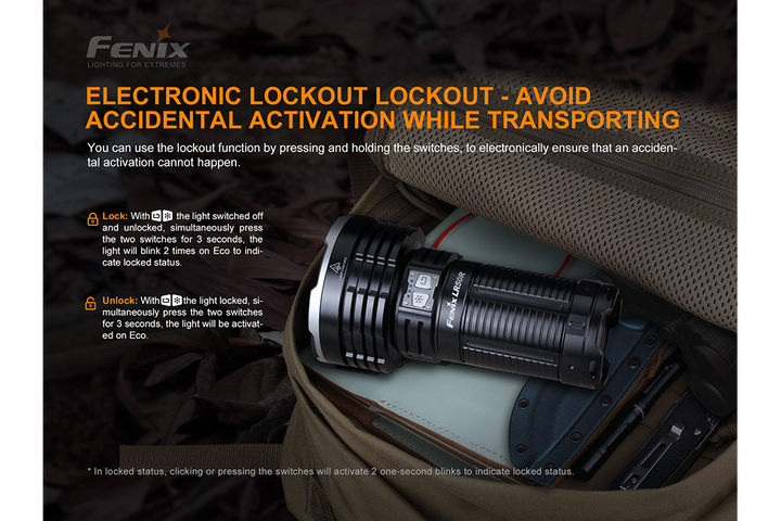 Fenix LR50R Flashlight Lockout Function
