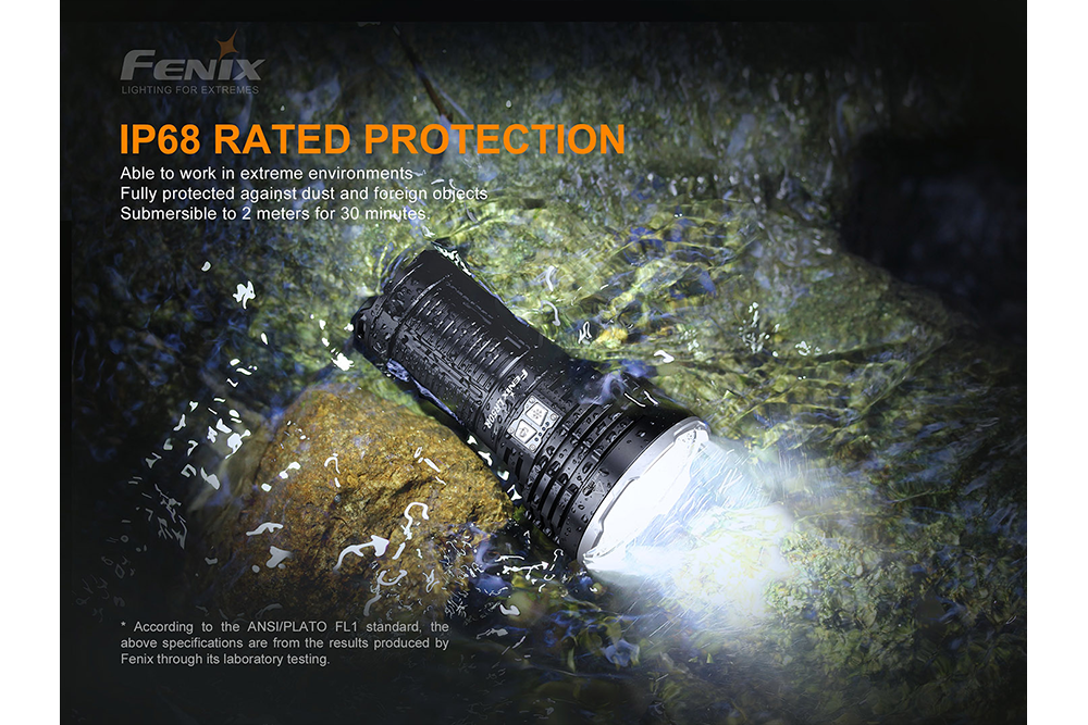 Fenix LR50R Flashlight underwater to show its waterproof feature