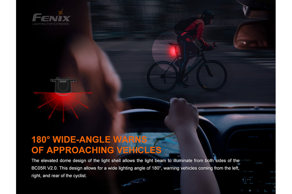 Bicycle rider seen by a car driver due to the Fenix BC05R V2 Bike Tail light 