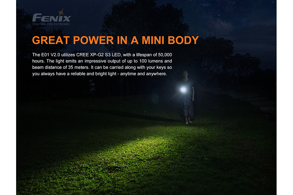 Fenix E01 V2 Flashlight being used while walking at night