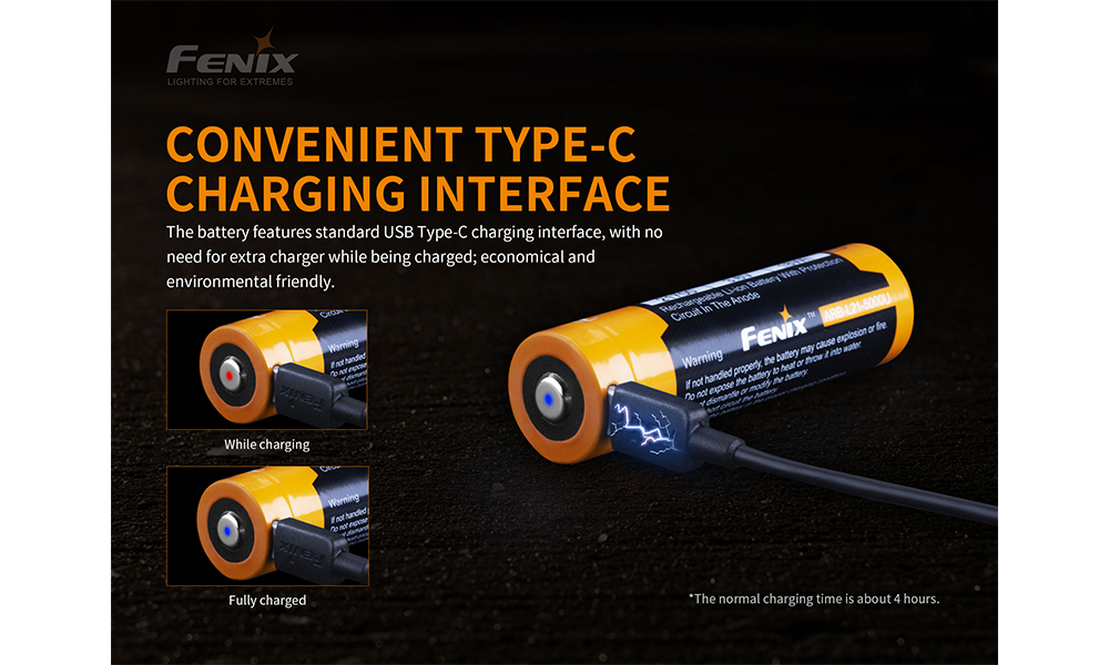 Fenix ARB-L21-5000U battery being recharged via built-in usb-C charging