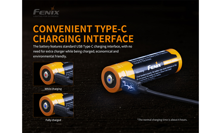 Fenix ARB-L21-5000U battery being recharged via built-in usb-C charging