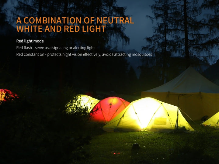 Fenix CL20R Lantern in tents at night