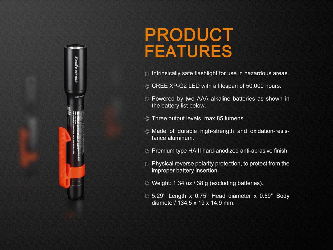 Fenix WF05E Flashlight product features
