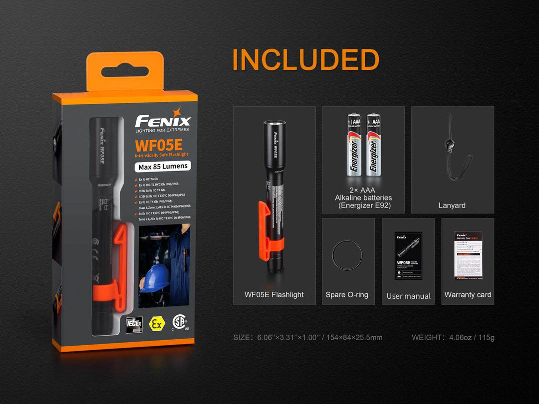 Fenix WF05E Flashlight with included accessories