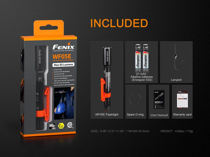 Fenix WF05E Flashlight with included accessories