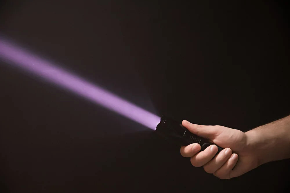 A person holding a UV flashlight