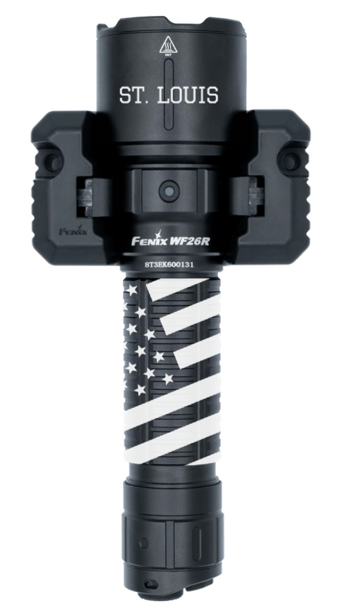 engraved flashlight in charger