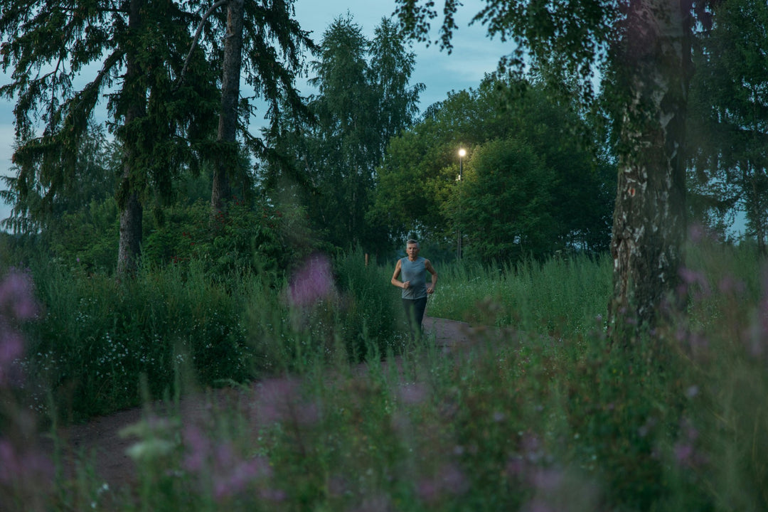 A man running through the wilderness