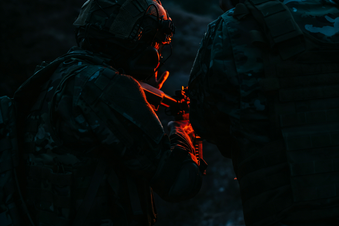 Military professional using red light at night