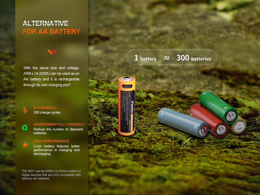 Fenix USB Rechargeable Li-ion AA Size Battery – Fenix Store