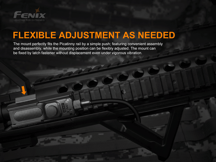 A GIF showing the Fenix AER-02 V2 and ALG-05 Kit slid onto a weapon rail