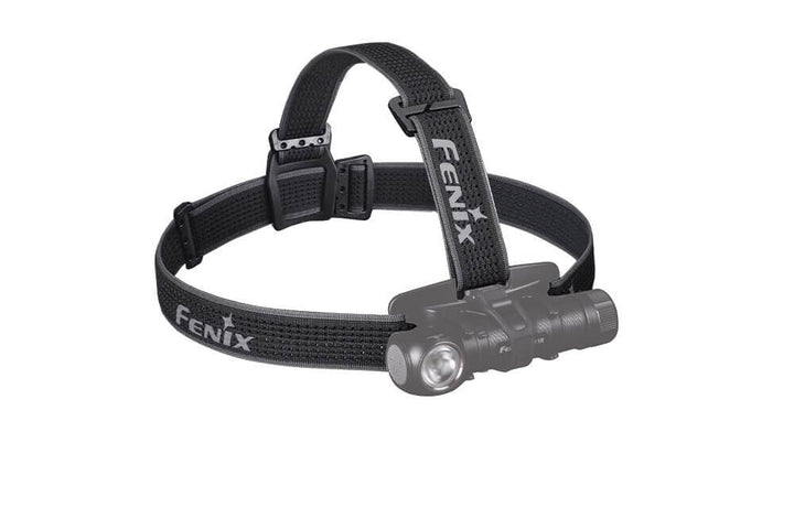 A black Fenix AFH-02 headband designed for use with headlamps, featuring breathable mesh and an adjustable strap.