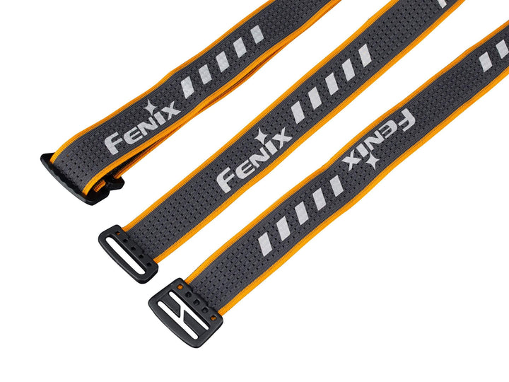 A pair of Fenix AFH-03 headbands in grey and orange color, featuring the brand's logo.