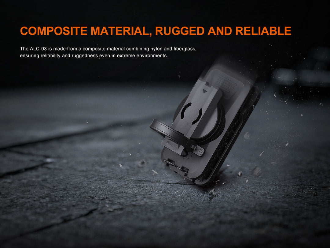 Fenix ALC-01 rotating holster with composite material on a dark surface, highlighting durability.