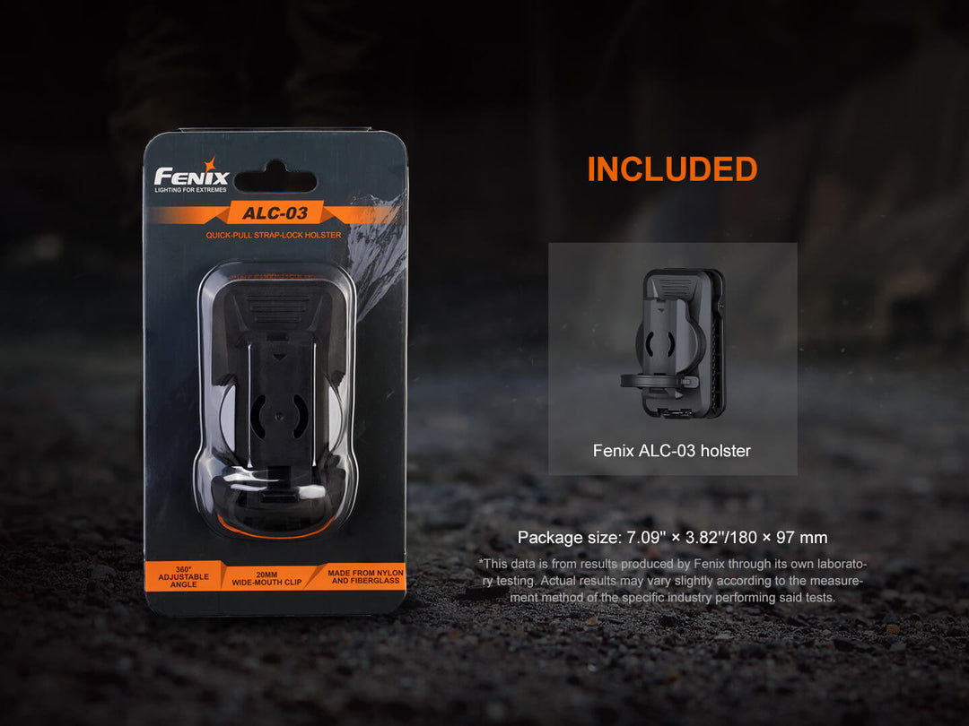 Fenix ALC-03 holster packaging on a dark background