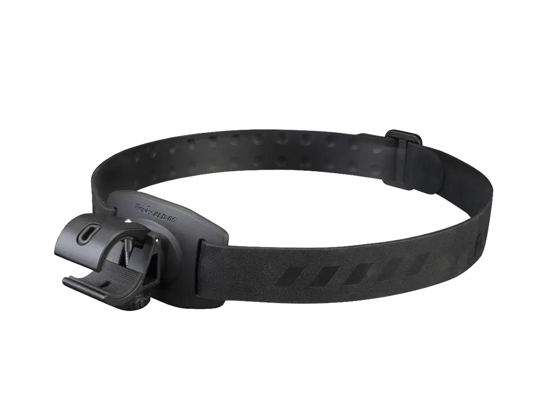 Fenix ALD-05 Helmet Flashlight Holder with a rubber strap and a clip.