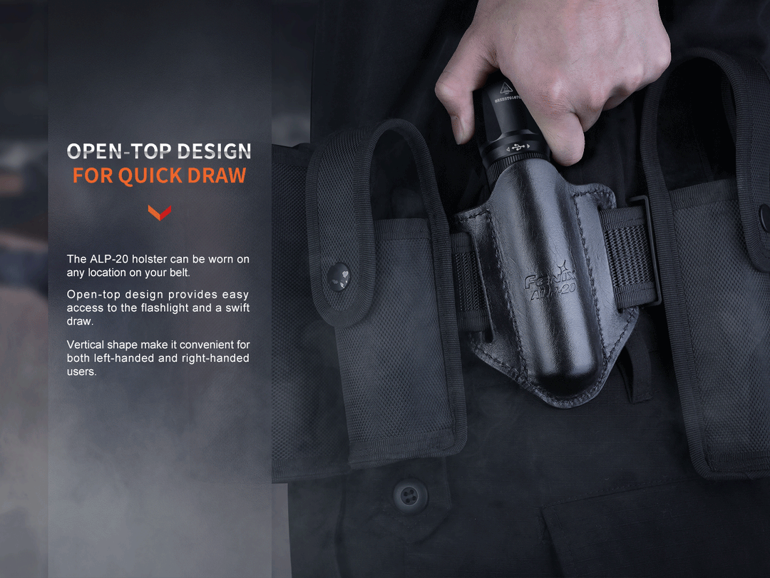 GIF showing quick draw open top of the Fenix ALP-20 Flashlight Holster 