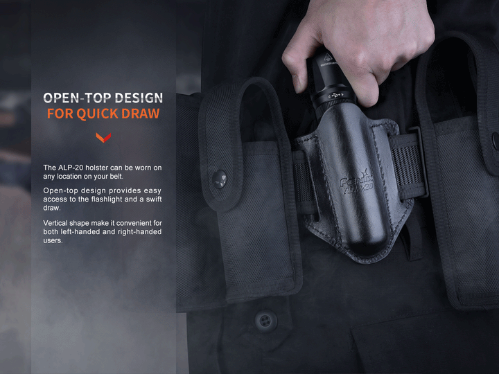 GIF showing quick draw open top of the Fenix ALP-20 Flashlight Holster 