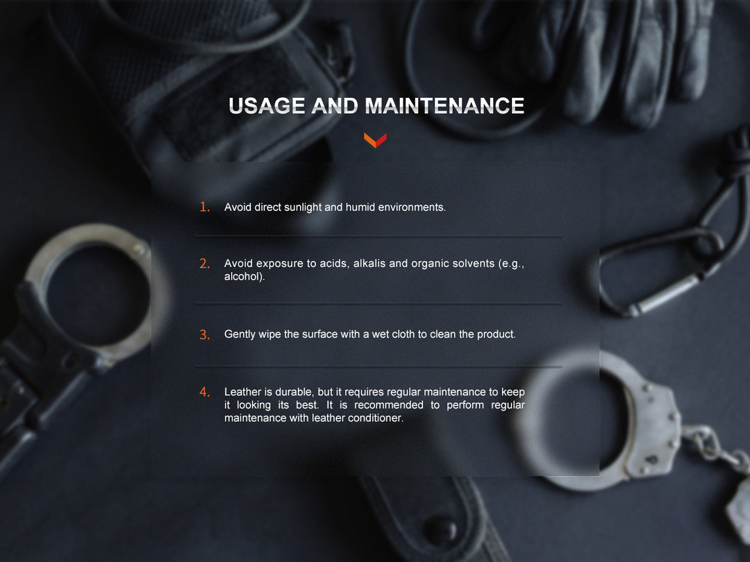 Text explaining the usage of the Fenix ALP-20 Flashlight Holster over an image of tactical gear