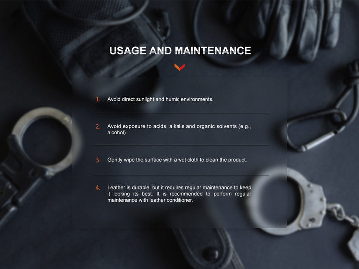 Text explaining the usage of the Fenix ALP-20 Flashlight Holster over an image of tactical gear