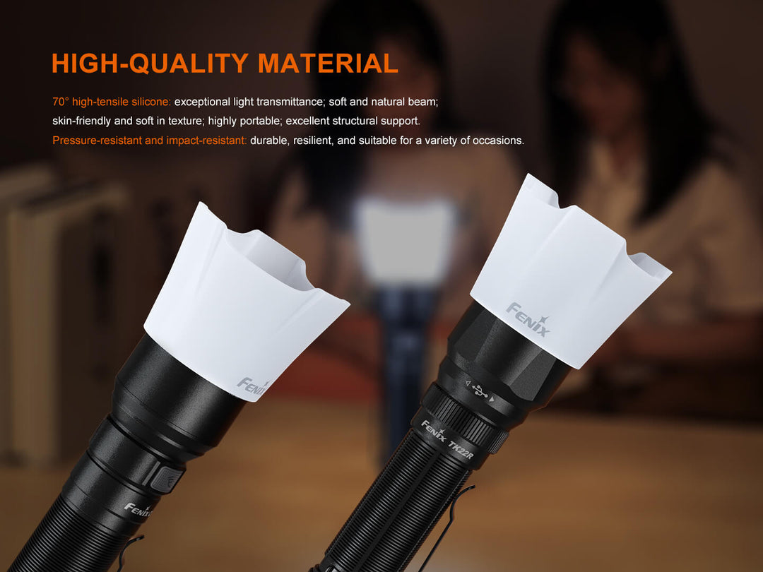 Fenix AOD-04 Silicone Diffuser with text explaining its material makeup