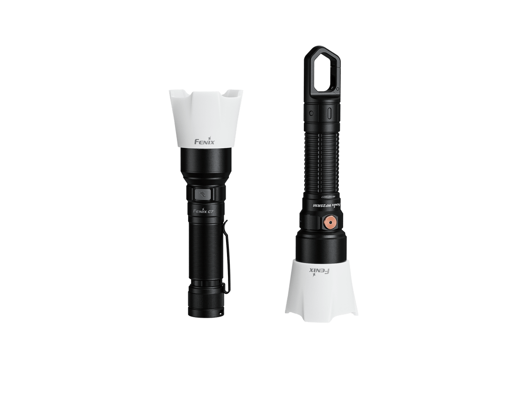 Fenix AOD-04 Silicone Diffuser attached to two different flashlights