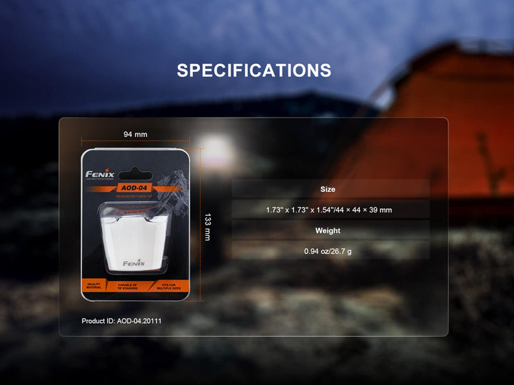 Product packaging with specifications on a blurred outdoor background