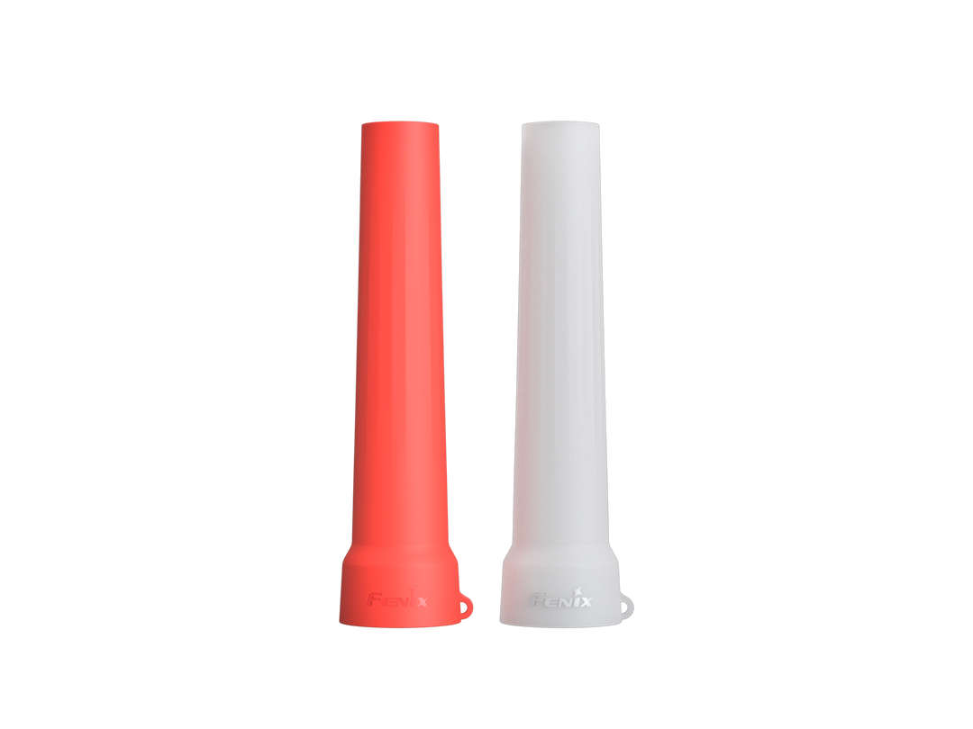 Two Fenix AOT-03 Traffic Wands, one red and one white, made of soft silicone material.