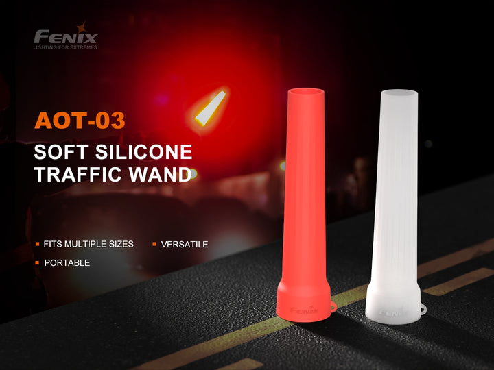 Fenix AOT-03 Silicone Traffic Wand in two colors on a road