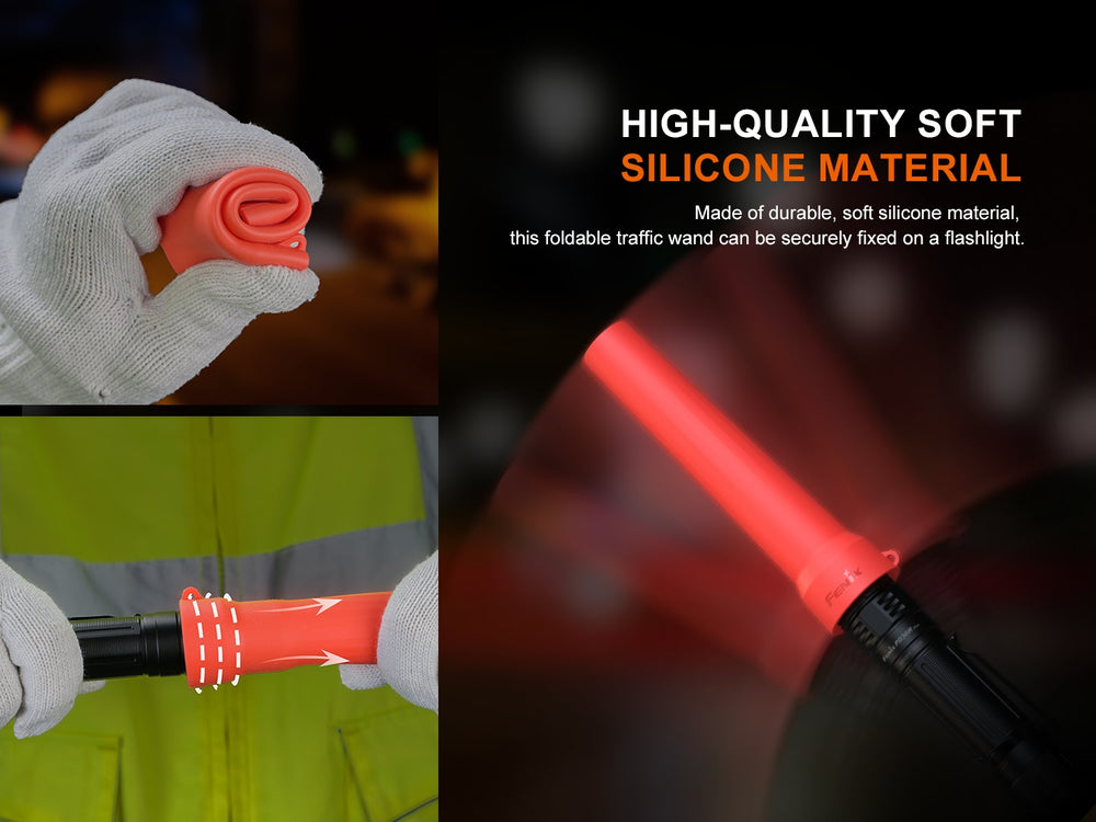 Several photos showing the flexibility of the Fenix AOT-03 Silicone Traffic Wand 