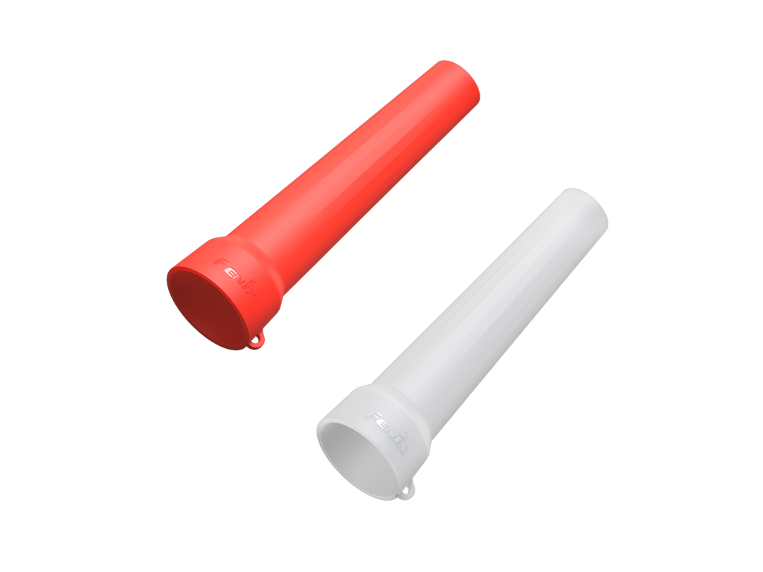 An orange and a white Fenix AOT-04 Silicone Traffic Wand on transparent background