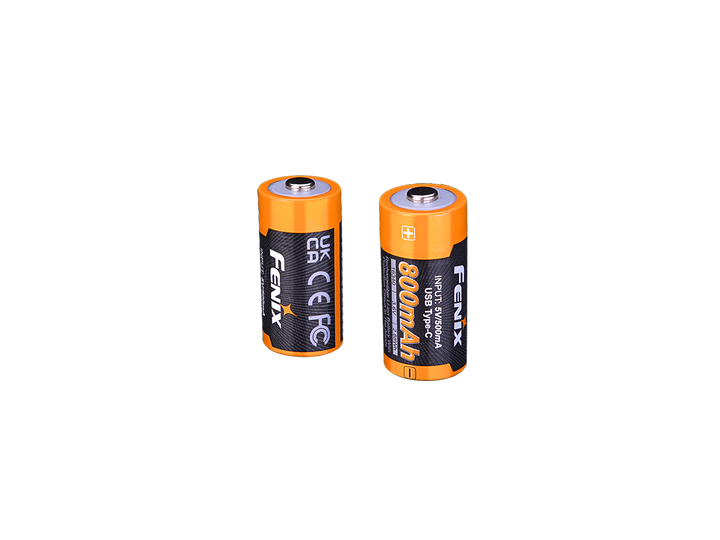 Two Fenix ARB-L16-800UP rechargeable 16340 batteries