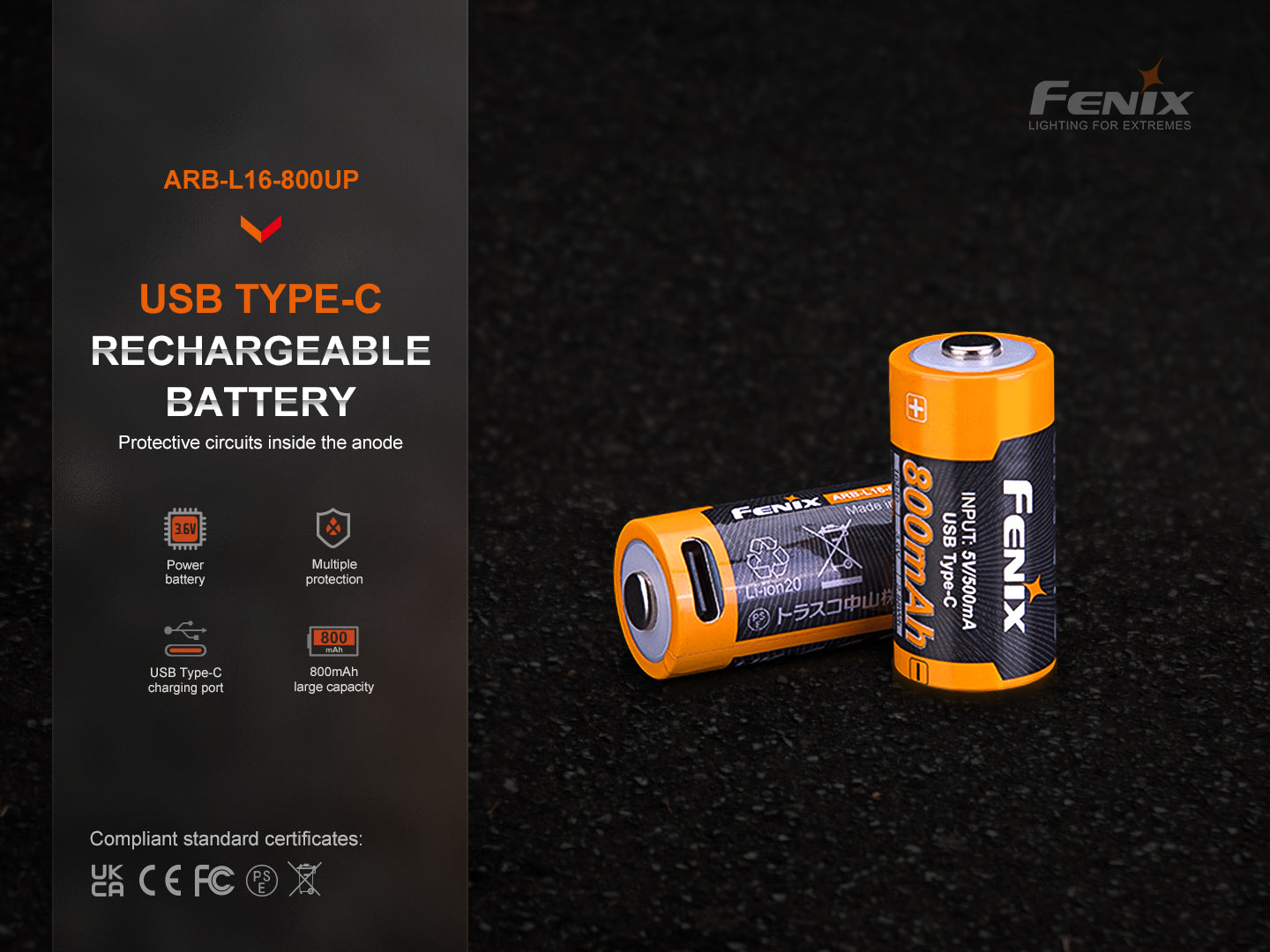 Fenix ARB-L16-800UP USB-C Rechargeable 16340 Battery – Fenix Store