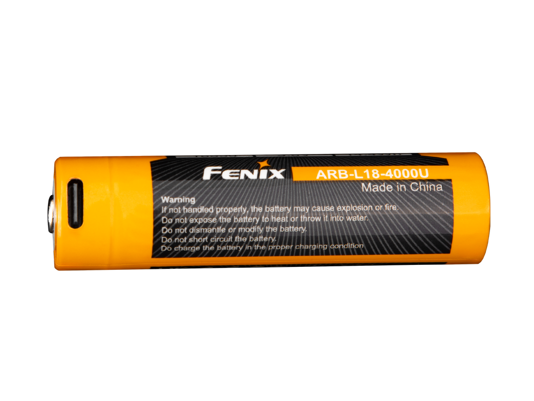 The USB-C port of the Fenix ARB-L18-4000U high-capacity rechargeable 18650 battery 