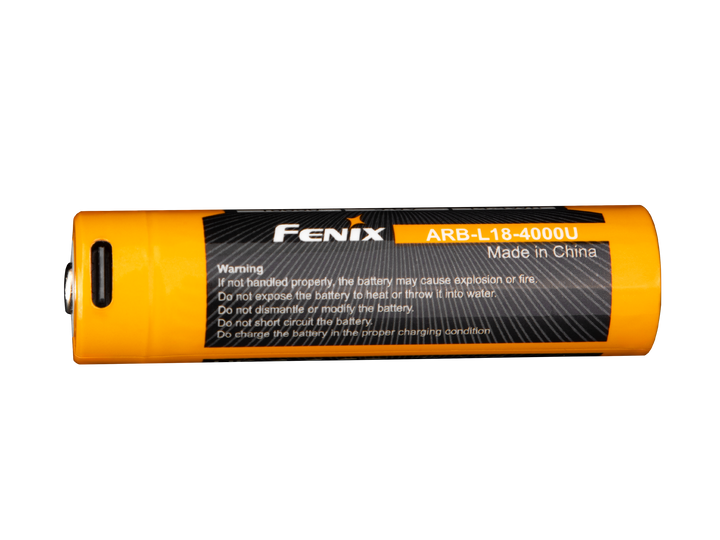 The USB-C port of the Fenix ARB-L18-4000U high-capacity rechargeable 18650 battery 