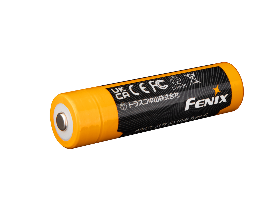 Back side of the Fenix ARB-L18-4000U high-capacity rechargeable 18650 battery 
