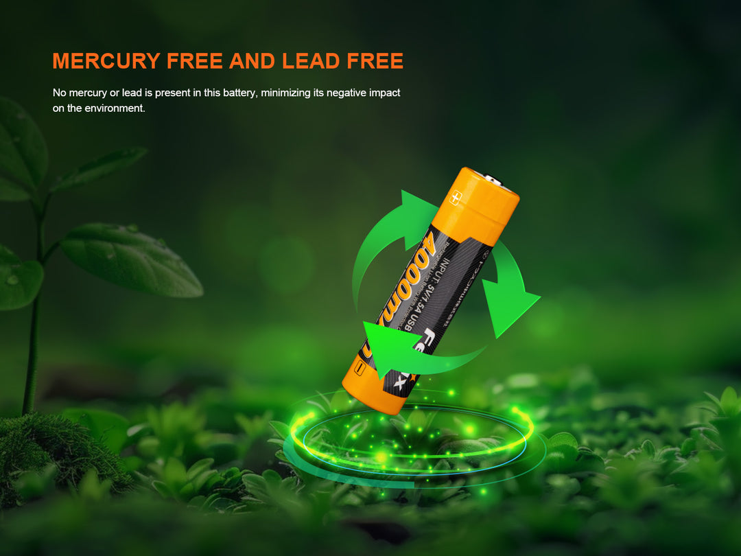 Fenix ARB-L18-4000U high-capacity rechargeable 18650 battery free of lead and mercury