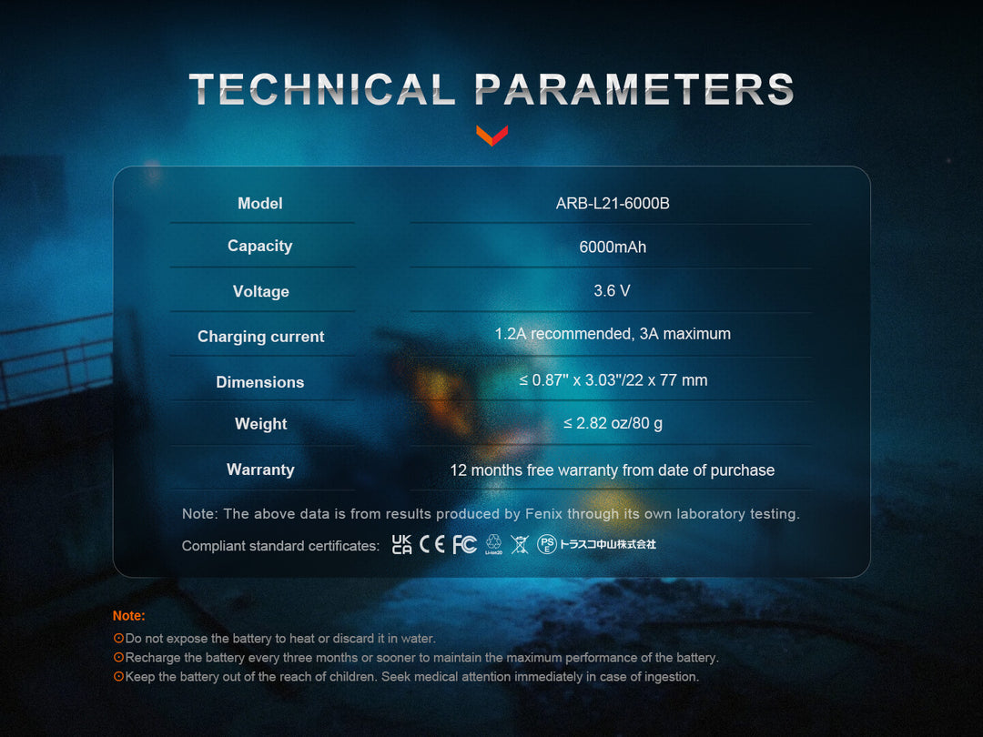 Fenix ARB-L21-6000B battery technical parameters chart