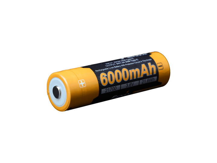Fenix ARB-L21-6000B battery with yellow casing on a black background