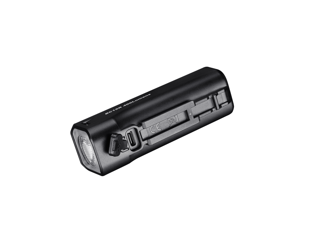 Fenix BC15R Bike Light as viewed from the bottom, showing charging port