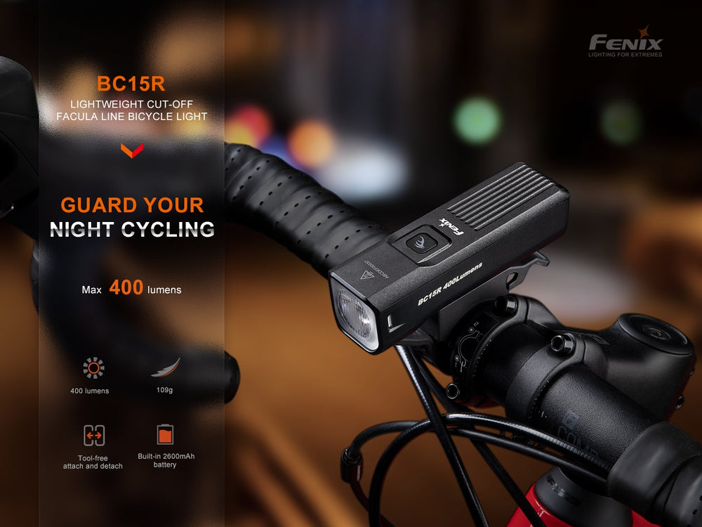 Fenix BC15R Bike Light attached to bicycle handlebar